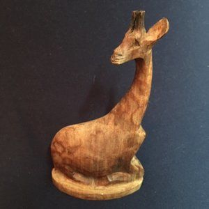 Hand Carved Solid Wooden Giraffe 3x5.5" (MISSING RIGHT EAR)